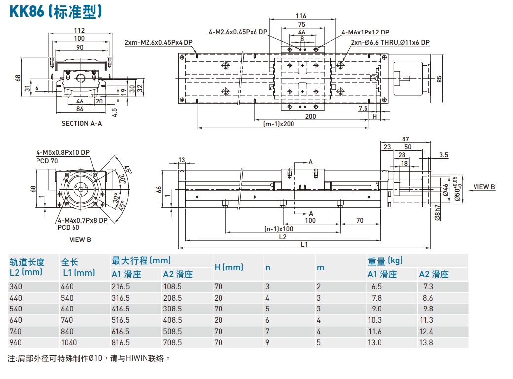 上银直线模组KK86D20P-340A1-F0
