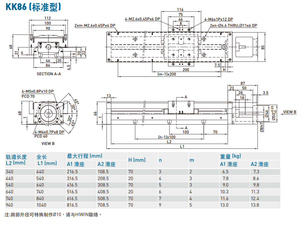 上银直线模组KK86D10C-740A1-F0